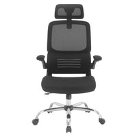 Work Smart Black Mesh Back And Fabric Seat Managers Chair With Headrest - Black-Breathable mesh back with built-in lumbar support