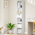 HOMCOM 6-Tier Tall Narrow Bookcase with Drawer and Door - White-Built with particleboard for reliable daily use 