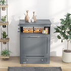 PawHut Pet Feeder Station Storage Cabinet and Container - Grey-Can be used as a side table or end table 