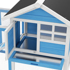 PawHut 49" Wooden Rabbit Hutch with Slant Roof and Run - Light Blue-Ladder gives easy access to upper and lower areas of the living space and outdoor run 