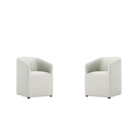 Manhattan Comfort Anna Round 23.23" Modern Faux Leather Upholstered Dining Armchair - Stone Grey - Set of 2-Modern Dining Armchair for Dining Room and Task Use. Set of 2
