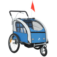 Aosom 2-in-1 Bike Trailer for Kids, Foldable Baby Stroller Carrier - Blue-Robust steel frame keeps the structure stable and secure 