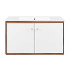 Modway Transmit 36" Wall-Mount Bathroom Vanity - Walnut/White-Mid-Century Modern Vanity