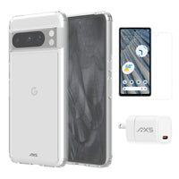AXS Starter Kit bundle Ultra Clear Case, Screen Protector and 30w Charger for Google Pixel 8 Pro-Drop-tested, scratch resistant phone case with shock absorbing air pockets