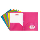 JAM Paper Plastic 2 Pocket School POP Folders with Metal Prongs Fastener Clasps - Assorted Fashion Colours - 12 Pack-JAM Paper POP Folders | Colours: Purple, Yellow, Fuchsia Pink, Lime Green, Orange & Teal