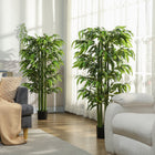 HOMCOM 5.3' Artificial Bamboo Tree for Indoor Home Decor - Green - 2 Pack-Nursery pots provide stable bases 