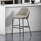 Manhattan Comfort Gracie 22" Modern Leatherette Upholstered Barstool - Stone and Black-Frame and Legs Features Choice of Fully Welded Black Steel or Gold Stainless Steel