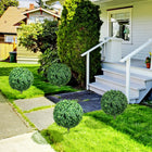 HOMCOM 27.6" Artificial Boxwood Topiary Trees with Ground Stakes - Green - 2 Pack-Comes in a convenient two-pack for symmetrical designs 
