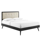 Modway Willow Wood Queen Platform Bed with Splayed Legs - Black Beige-Tufted Upholstered Headboard
