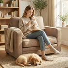 HOMCOM Velvet-feel Accent Chair with Wide Sea for Living Room - Brown-5.9" thick foam cushioning and pocket spring system ensure soft yet supportive seating experience   
