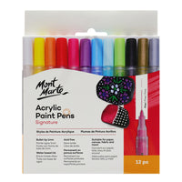 Mont Marte Signature Acrylic Paint Pens - Fine Bullet Tip 1 mm - Assorted - 12 Pack-Fine bullet tip is suited to crisp lines, hand lettering, journaling, illustration and detailed craft work