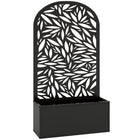 Outsunny Metal Raised Planter Box with 44.5" H Trellis - 24" L x 9" W - Small Leaf Cut-Outs-Curved privacy panel with leaves cut-outs serves as a trellis 