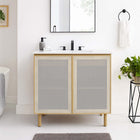 Modway Calla 36" Perforated Metal Bathroom Vanity - White/Oak-Adjustable Foot Levelers