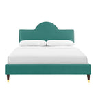 Modway Aurora Performance Velvet Full Bed - Teal-Wood Legs With Gold Metal Sleeves
