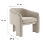 Modway Greer Performance Velvet Upholstered Accent Armchair - Almond-Stain-Resistant Upholstery