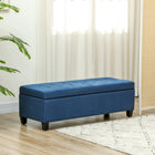 HOMCOM Linen Fabric Entryway Bench with Wooden Feet - Blue-Comfortable fabric exterior and soft foam creates a beautiful seating area  