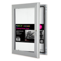 SECO Lockable Indoor/Outdoor Poster Frame Case - Silver - 30" x 40"-A lockable indoor or outdoor waterproof case to display posters, pictures, and notices - can be used indoors and outdoors