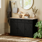 HOMCOM 46.5" Farmhouse Sideboard Buffet Cabinet with Barn Doors & Drawers - Black-Reliable MDF and particleboard with stable base ensure steady support for daily use