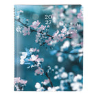 Blueline 2027 16-Month Monthly Planner with Twin-Wire Binding - 9-1/4" x 7-1/4" - Cherry Blossoms - Bilingual-Twin-wire binding with soft printed cover