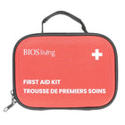 BIOS Living  First Aid Kit - 75 pieces -First Aid Kit Contents: Antiseptic towelettes, Alcohol Swabs 70% v/v Isopropyl alcohol, Fabric adhesive bandages, Plastic bandage strips, Fabric adhesive bandages for knuckles, Gause sterile pad (2 sizes), Gauze bandage roll, Adhesive tape roll, Scissors, Tweezers, Vinyl gloves, Instant cold pack 