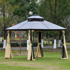 Outsunny 2-Tier Outdoor Polycarbonate Roof Gazebo - 10' x 10' - Beige-Rigid polycarbonate roof to protect the interior from sunlight, wind, and rain 