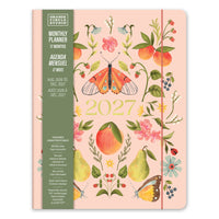 Orange Circle Studio 2027 Just Right Monthly Planner - 9-3/4" x 7-1/2" - Fruit & Flora - Bilingual-Features elastic band for closure and interior storage pocket
