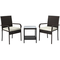 Outsunny 3 Piece Patio Furniture Set with Stackable Chairs - Washable Cushion - Tempered Glass Top-Includes two armchairs and a square glass-top table for intimate settings 
