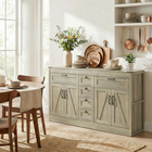 HOMCOM 55" Farmhouse Sideboard Buffet Cabinet with Barn Doors & Drawers - Grey Wood Grain-Customize your space with three-level adjustable shelves for large pots