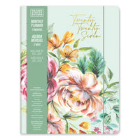 Orange Circle Studio 2027 Just Right Monthly Planner - 9-3/4" x 7-1/2" - Bella Flora - Bilingual-Features elastic band for closure and interior storage pocket