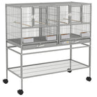 PawHut 40" H Divided Rolling Bird Cage with Removable Metal Tray and Storage Shelf - Light Grey-The middle grate can be pulled out to make the 2 individual cages into a big cage. 