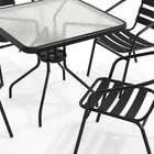 Flash Furniture 31.5" Square Glass Metal Table with 4 Black Metal Aluminum Slat Stack Chairs-5mm Thick Glass