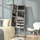 HOMCOM Mirror Jewelry Cabinet - 18.4" L x 14.4" W x 59.6" H - Grey-Can be locked for security when you're not around, comes with two keys 
