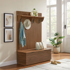 Modway Render Fluted 3-in-1 Hall Tree with Storage Bench & Coat Rack - Walnut-Flip-Top Bench with Divided Storage