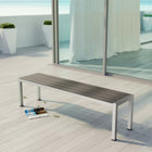 Modway Shore Outdoor Patio Aluminum Bench - Silver/Grey-Plastic Wood Accent Paneling