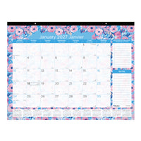 Blueline 2027 12-Month Colourful Monthly Desk Pad Calendar - 22" x 17" - Floral - Bilingual-12 Months, January to December