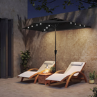 Outsunny Half Patio Umbrella with Solar LED Lights and Crank - 9' - Black-Features 25 solar-powered LED lights on the ribs for evening ambiance