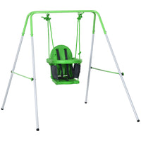 Outsunny Metal Swing Set with Safety Harness for Backyard, Outdoor, Playground - Green-Including toddler swing seat . 