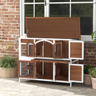PawHut 49" L Outdoor 2-Tier Rabbit Hutch with Openable Roof and Slide-Out Tray - Brown-Multiple lockable doors for easy access and security 