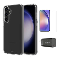 AXS Starter Kit bundle with Ultra Clear Case, Screen Protector and 30w Charger for Samsung Galaxy S23 FE-Drop-tested, scratch resistant phone case with shock absorbing air pockets