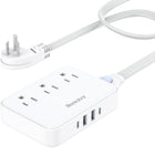 Huntkey Detachable Cord Power Strip with 3 Outlets and 4 USB Ports - White-Specifically engineered without surge protection to comply with major cruise ship safety regulations