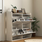 HOMCOM Slim Shoe Storage Cabinet with 4 Flip Drawers - White Oak-Narrow design fits well in small entryways for space-saving