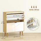 HOMCOM Narrow Shoe Cabinet with 2 Flip Drawers - White-Two-level adjustable shelves fit boots, heels, or sneakers