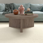 Hudson&Canal Holm 36"W Round Coffee Table - Antiqued Grey Oak-Finished in wood-look antiqued grey oak