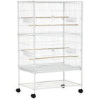PawHut 52" H Large Metal Bird Cage with Rolling Stand, Storage Shelf and Wood Perch - White-Multiple doors for easy access to the inside area 