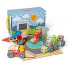 Melissa & Doug Blockables Vehicles 54-Piece Playset-Vehicles Play Set includes 18 wooden blocks, 2 play figures, 17 connectors, felt wings, propeller, and sail with built-in connectors, tractor hitch, windshield, and illustrated instructions for putting together fun “things that go” (sailboat, airplane, tractor with trailer, race car)