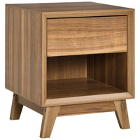 HOMCOM Bedside Table for Bedroom - Walnut-End table with a drawer and a shelf has spacious storage space to place items