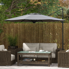 Outsunny Cantilever Patio Umbrella with 360° Rotation and Crank - 10' - Grey-Canopy rotates 360 degrees to cover you all day long