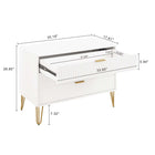 Manhattan Comfort DUMBO Modern 1-Drawer Nightstand and 3-Drawer Dresser Set - White-Horizontal Glam Drawer Handles Made of Metal with a Gold Finish.