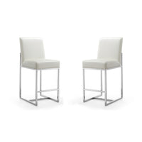 Manhattan Comfort Element 16.34" Modern Faux Leather Upholstered Counter Stool - Pearl White and Polished Chrome - 2 Pack-Mid-Century Modern Counter Stool with Backseat Perfect for Bar and Kitchen Use. Set of 2