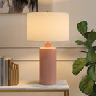 Hudson&Canal Selina 25" Tall Ceramic Table Lamp with Fabric Shade - Dusty Pink/White-Includes a clear 6 ft. cord with rotary socket switch